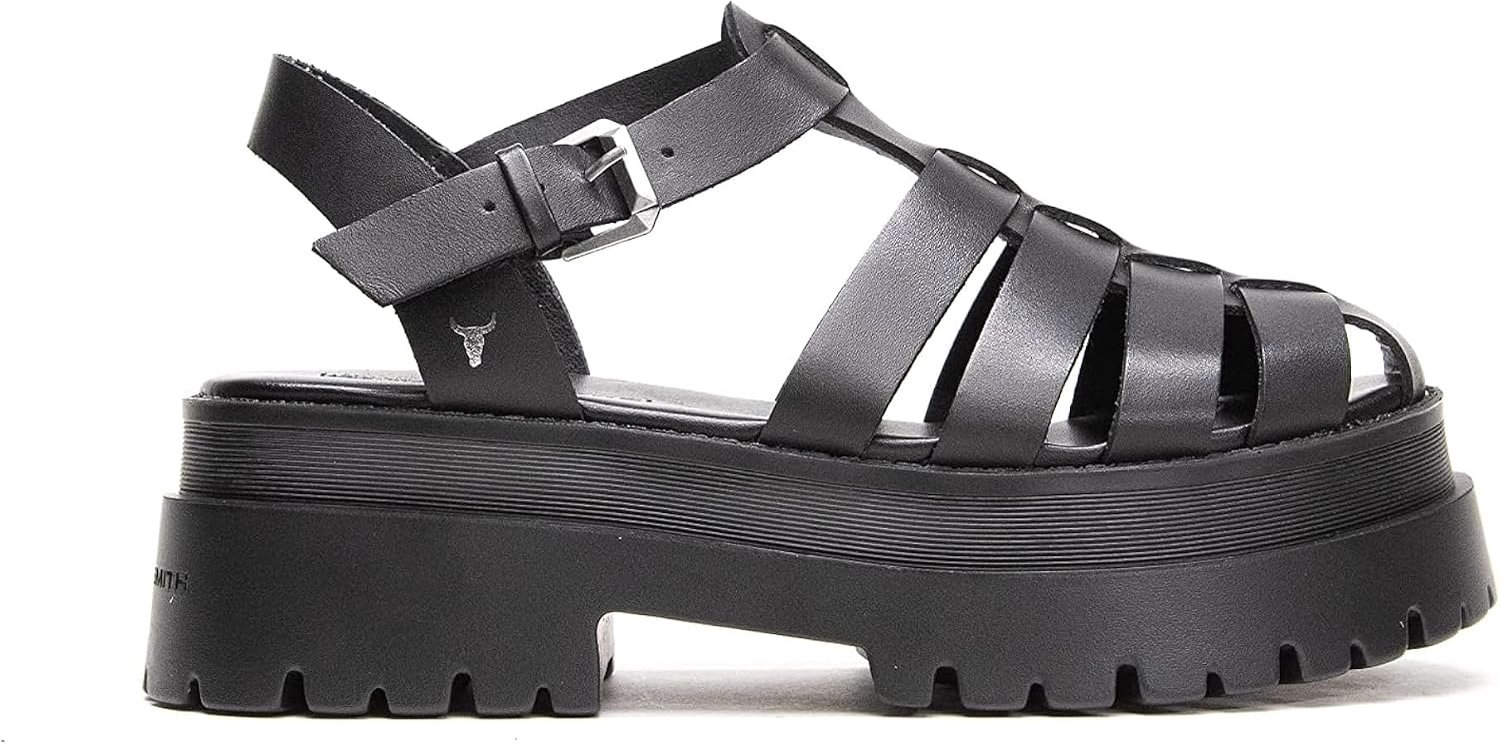 Windsor Smith Twitch Dames Sandalen Zwart Leer Platform Hak