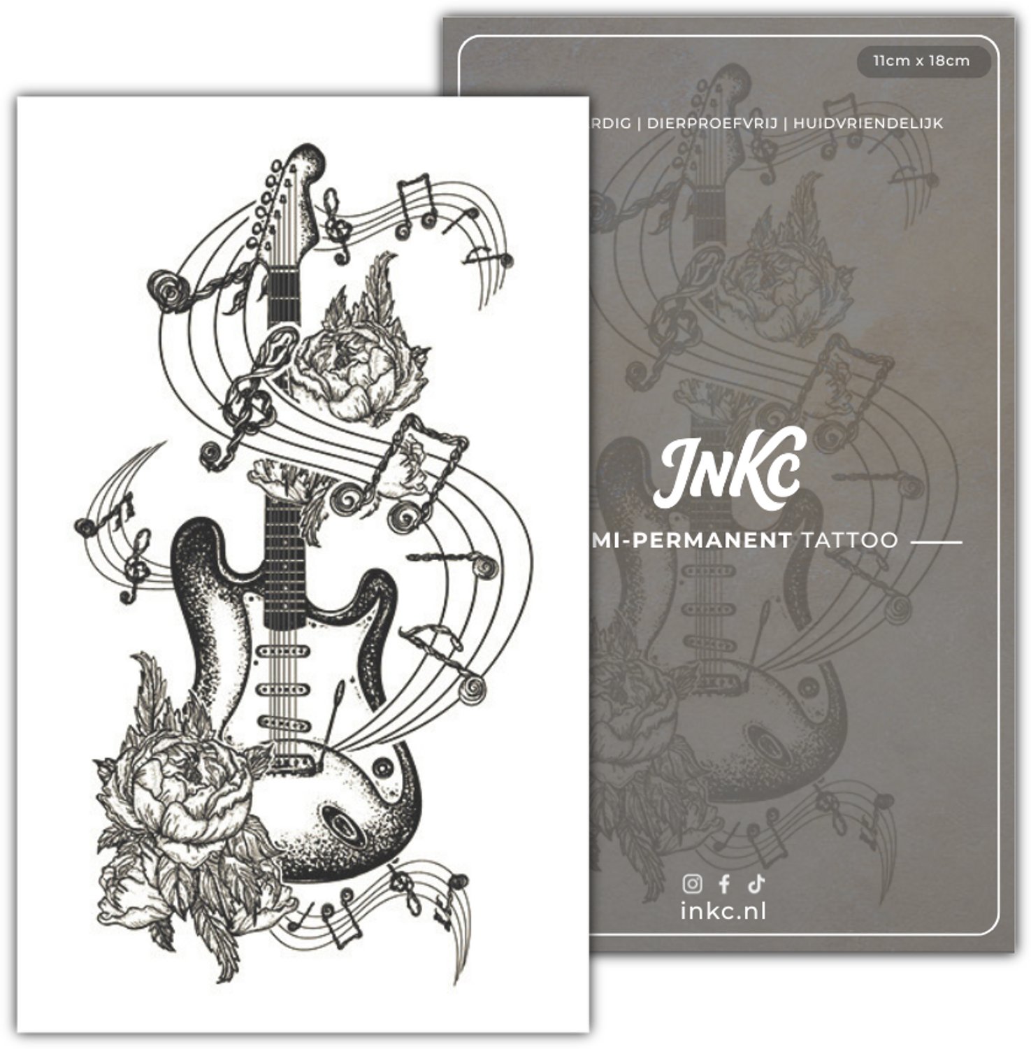 INKC - Tijdelijke Tattoo - Gitaar - Nep Tattoo - Plak Tattoos - Blijft tot 2 weken - 11 x 18cm