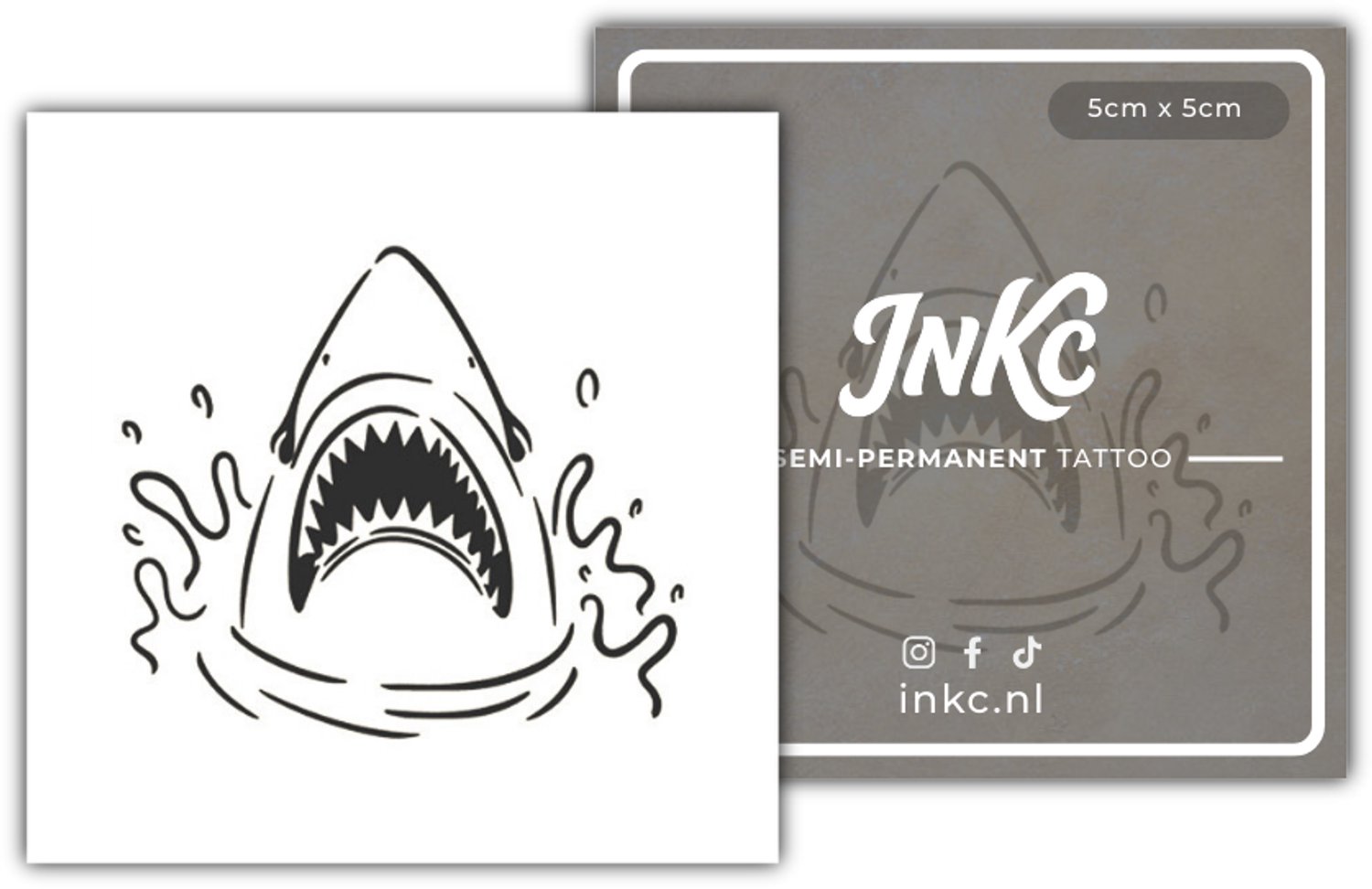 INKC - Tijdelijke Tattoo - Haai - Nep Tattoo - Plak Tattoos - Blijft tot 2 weken - 5 x 5cm