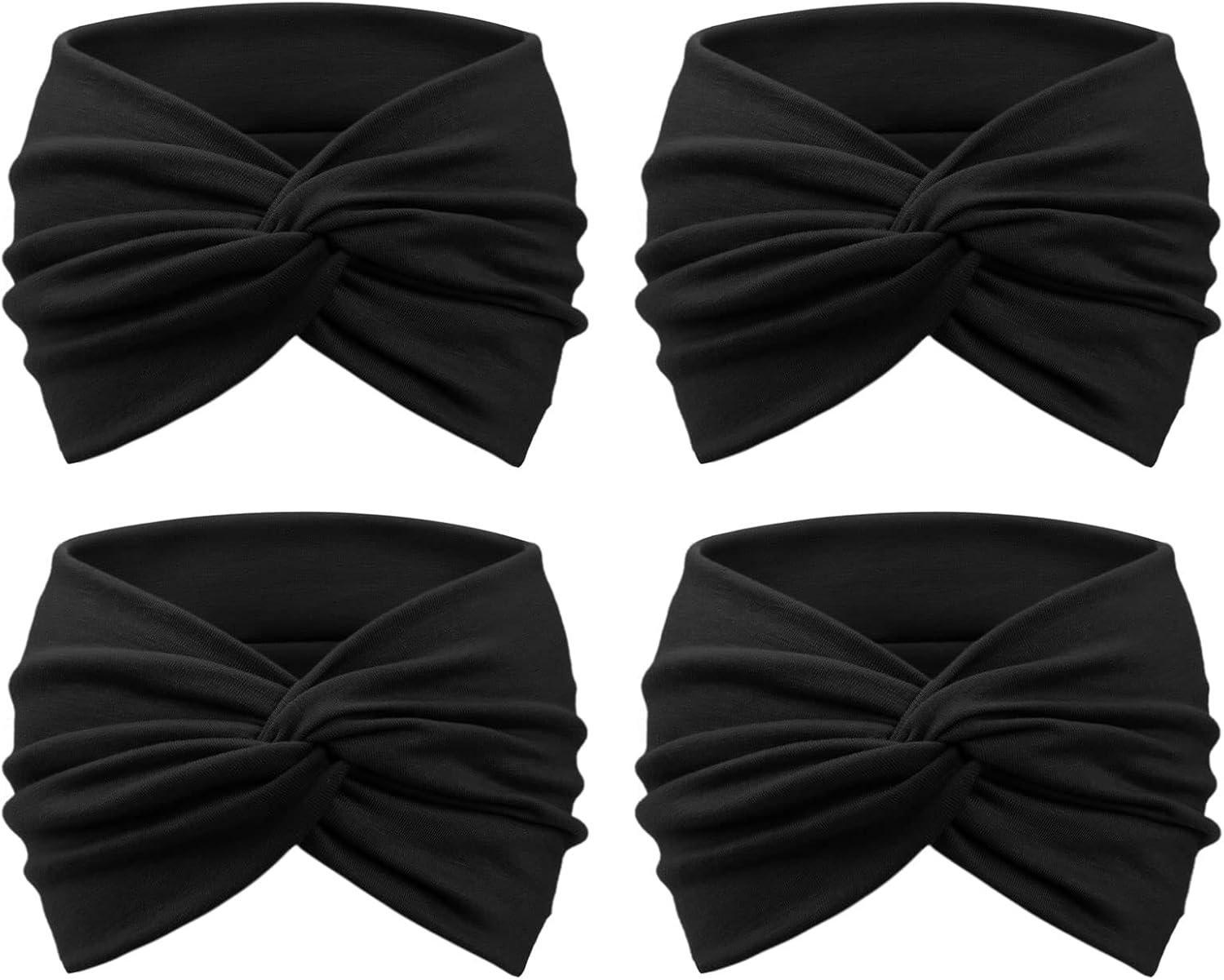 4 Stuks Dames Elastische Hoofdband- Retro verbrede haaraccessoires - Yoga, Sport, Haarstyling, Fitness Hoofdbanden - Zwart