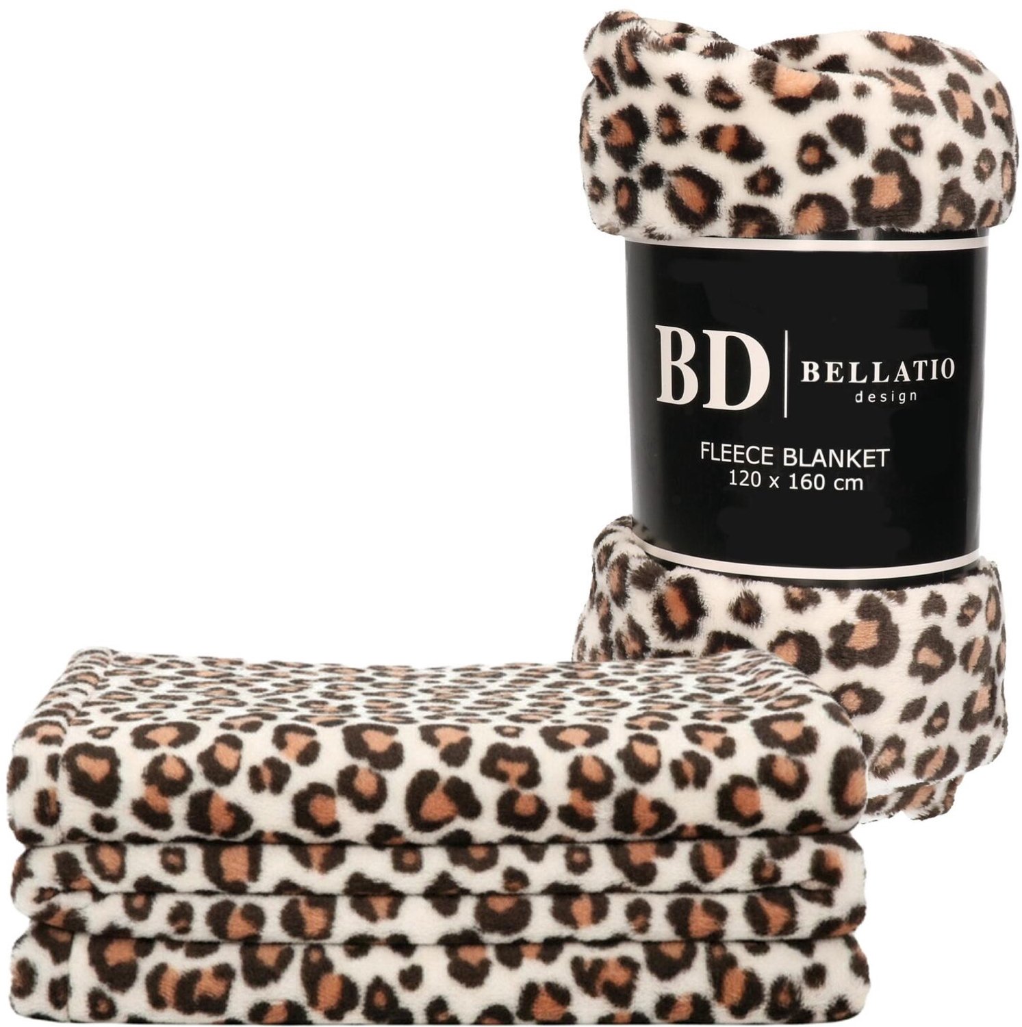 Bellatio Design Plaid - 2x - fleece deken - in luipaard dieren print - 120 x 160 cm - dekentjes Multi