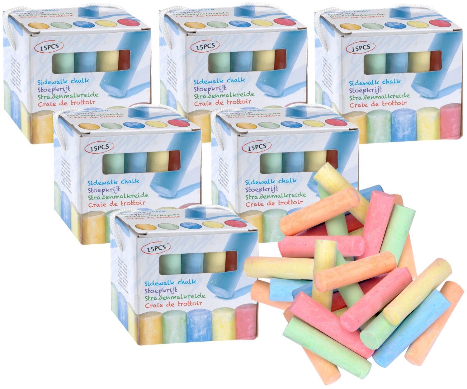 Free & Easy Stoepkrijt 15 stuks - 6x - verschillende kleuren - kartonnen doos - lengte 11 cm