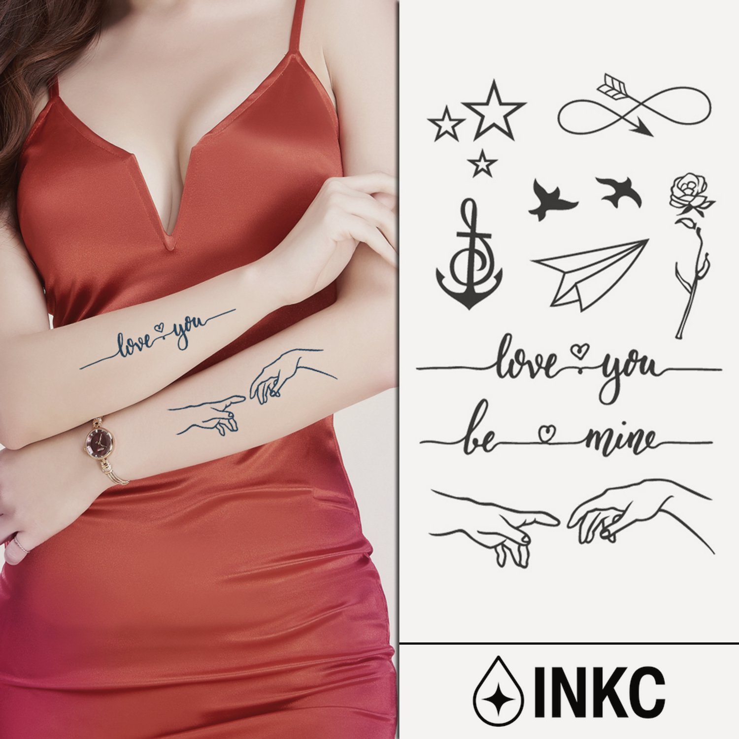 INKC - Tijdelijke Tattoo - Liefde Set - Nep Tattoo - Plak Tattoos - Blijft tot 2 weken - 11 x 18cm