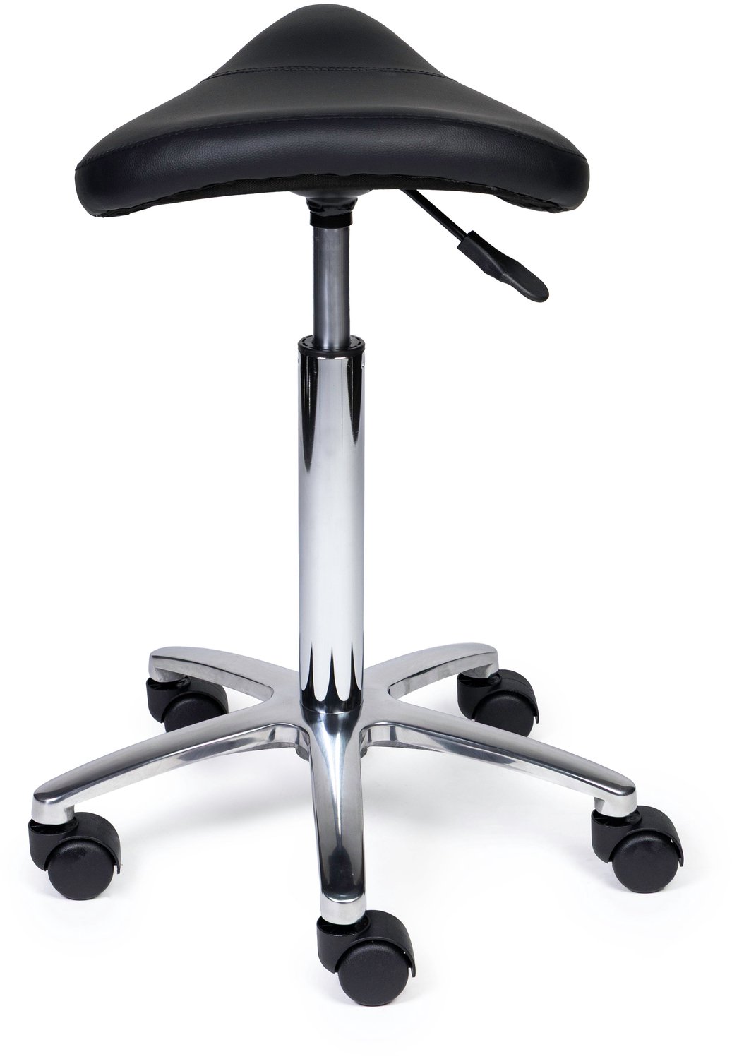 Ergonomische Zadelkruk Compact Zwart op Wielen Hoge uitvoering (70-84cm) / Zonder voetensteun / Standaard wielen