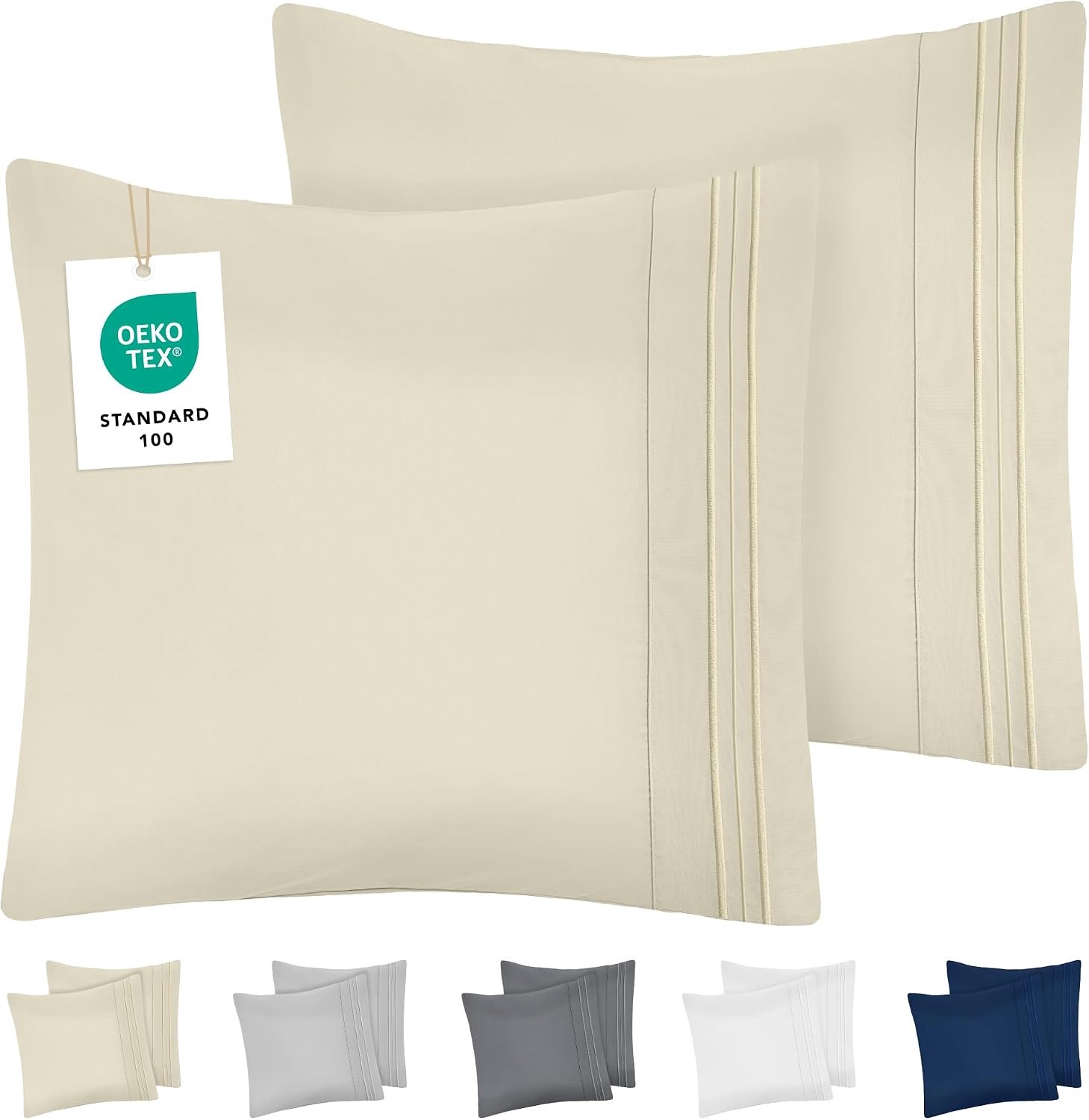 Set van 2 Kussenslopen 60x60 cm Beige - Zachte Microvezel met Borduurwerk