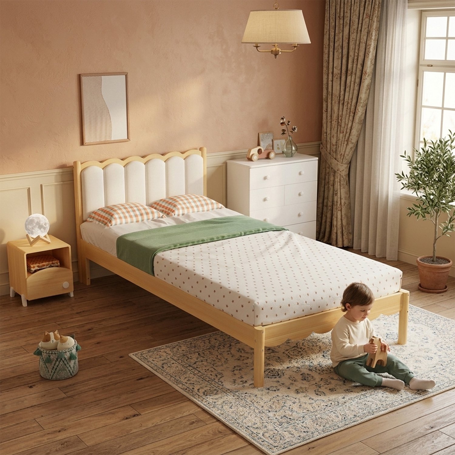 Zubaliya Gestoffeerd bed - 90 x 200 cm - Beige / Naturel - hout