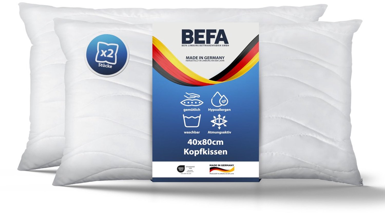 Duraxl Hoofdkussen - Microvezel - 40 x 80 cm - Set van 2 Wit