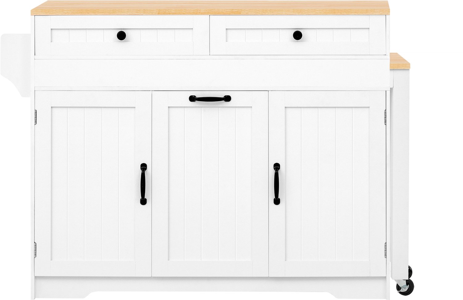 MUVANO Keukeneiland met uitschuifbare eettafel - Vrijstaande keukenkast met lades en opbergruimte - MDF - 188,6 cm lang - Voor de keuken - Wit/houtlook
