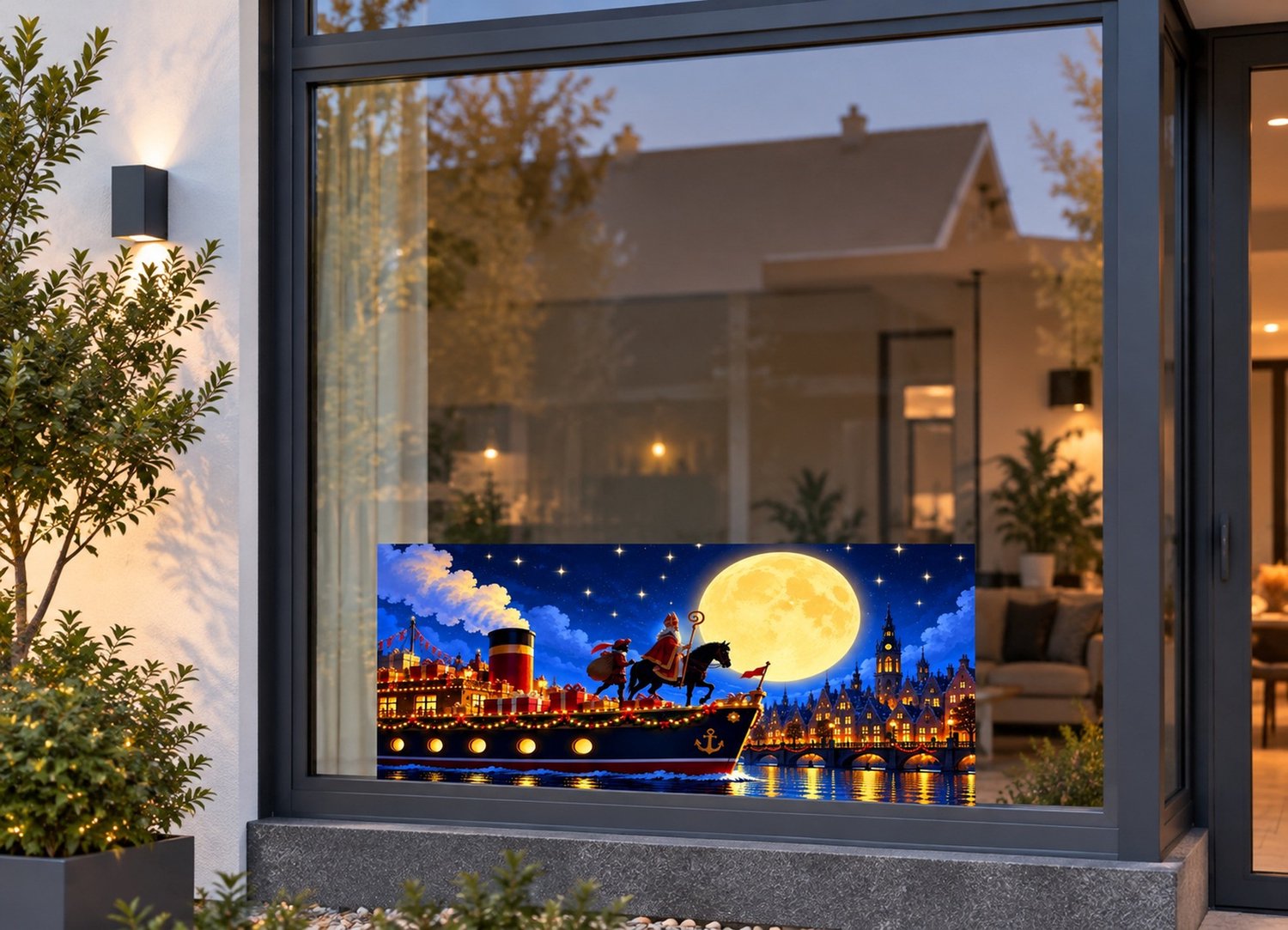 De Stickerman Sinterklaas Raamsticker 100cm Breed Herbruikbaar Weerbestendig (V32) Multi