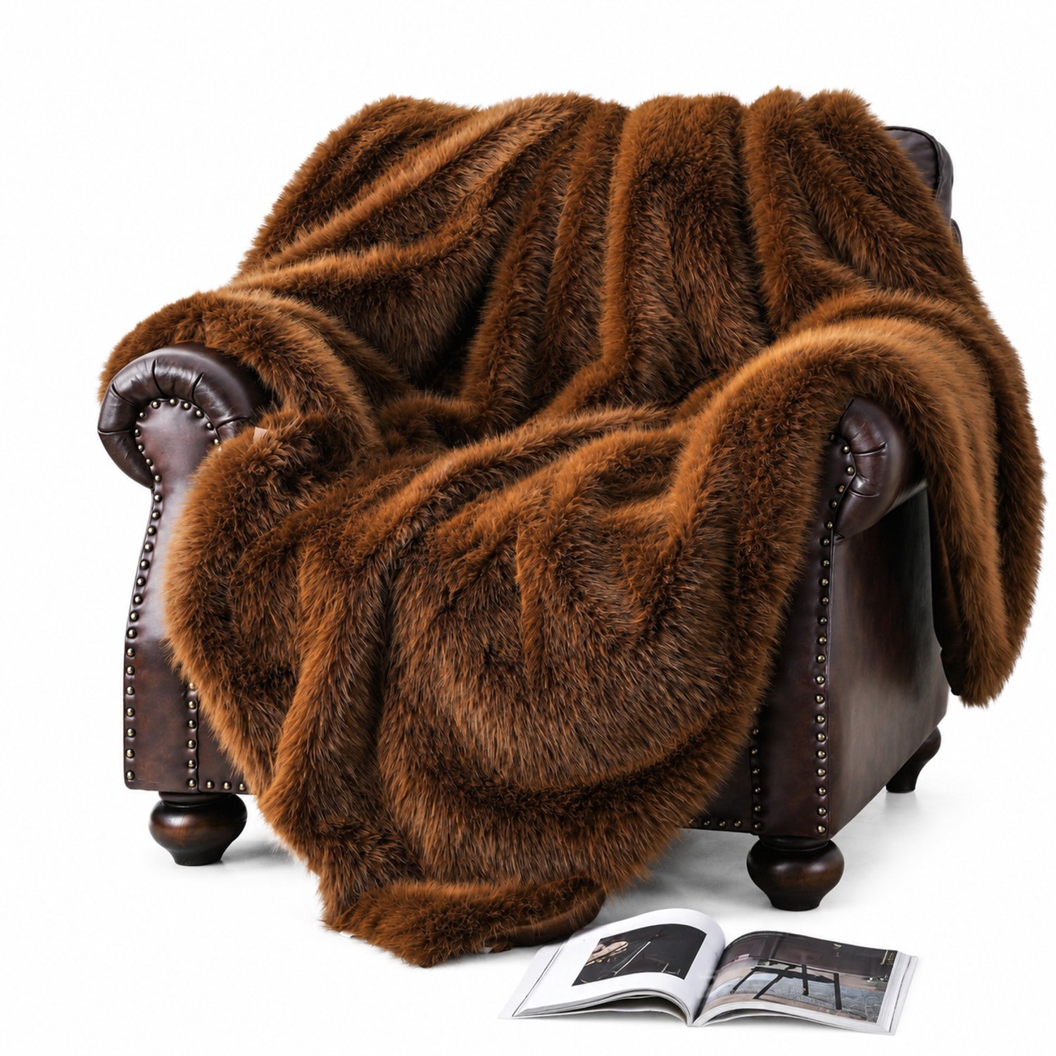 SWGOTA Plaid van imitatiebont 152 x 203 cm - Langharige gestreepte deken van polyester - Koffiegoud
