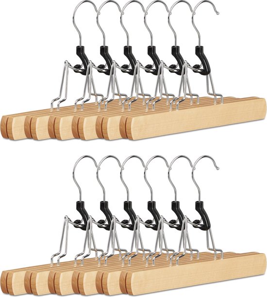 360 Chrome Hook Ensemble de 12 Pantalon sans rides Stockage de vêtements antidérapants Cintres en bois avec clips M&W Cintres à pince pour pantalon en bambou 