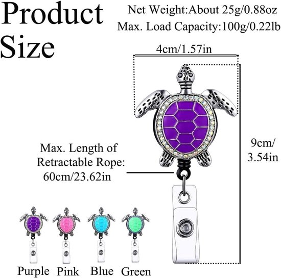 Set van 2 Retractable ID Badge Holders, Schattige Decoratieve Naam Badge Reel voor Kantoor, Verpleegkundige en Docent (Paars & Roze) — afbeelding 5