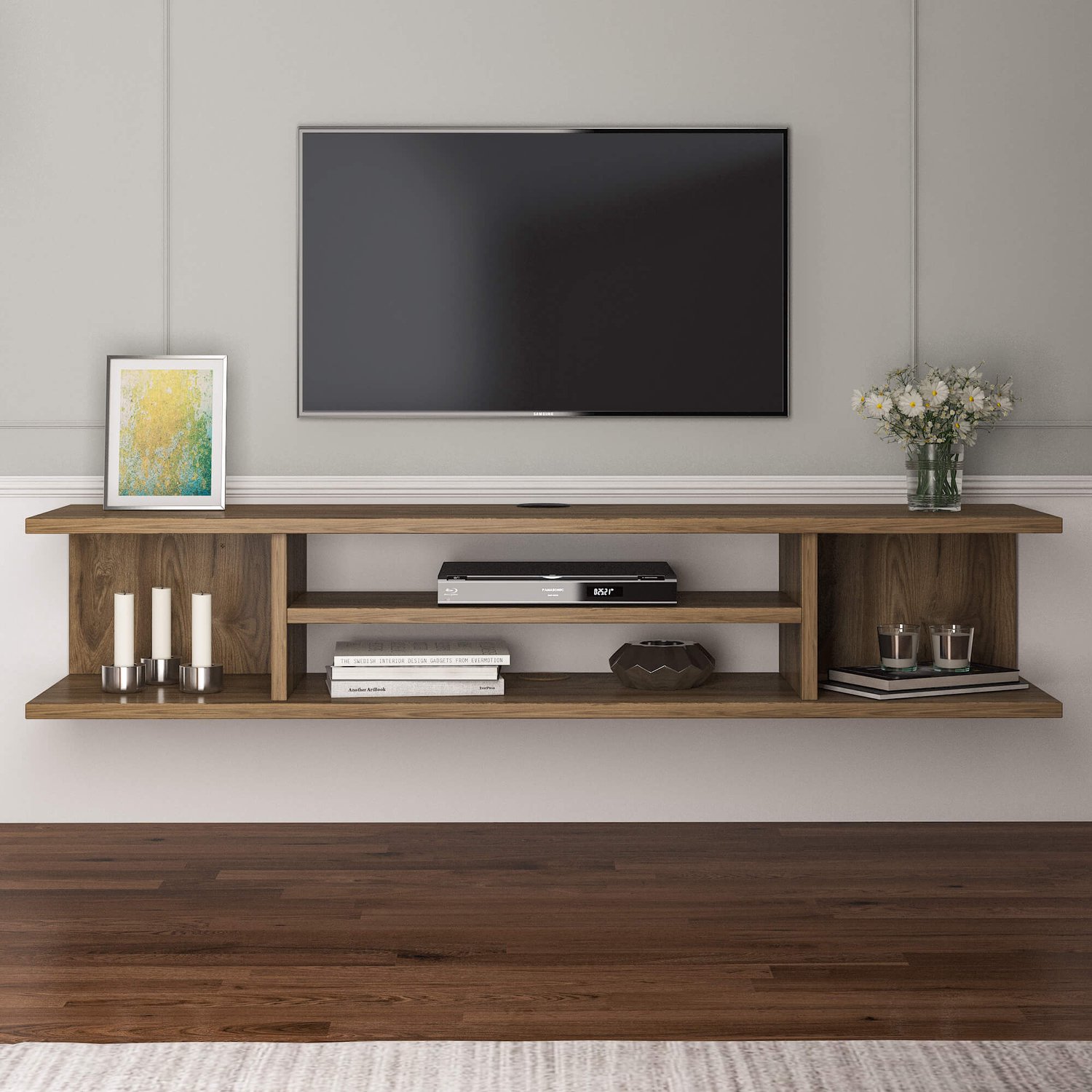 Decorotika TV Meubel Vintage Eikenlook 120 cm – Modern Laag Televisiemeubel – Houtlook TV Kast voor Woonkamer – 120 x 29,5 x 23,2 cm Oud-eiken