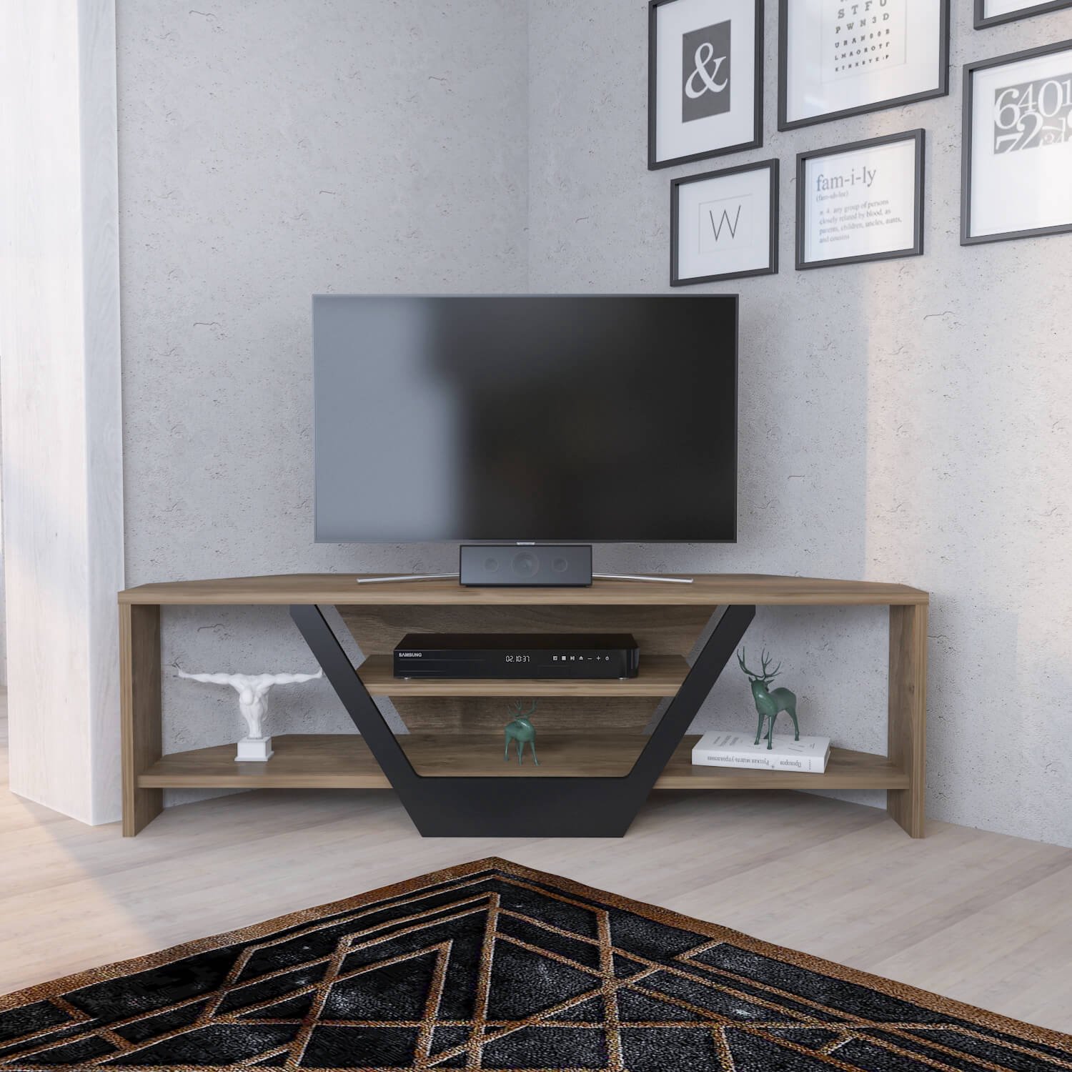 Decorotika TV Meubel Walnoot en Zwart 120 cm – Modern Televisiemeubel met Open Opbergruimte – Industrieel TV Kast met Planken – 120x35x37 cm Walnoot - Zwart