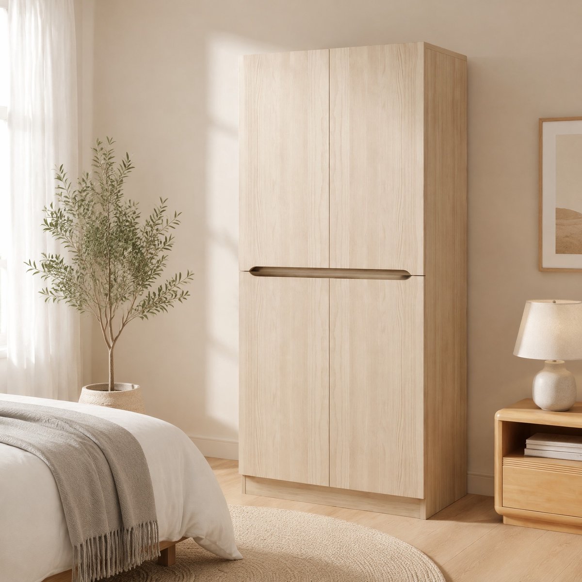 WUVRIE Kledingkast 70 x 40 x 170 cm - Dubbele deuren, hanggedeelte en vakken - Naturel hout Natuurlijk hout