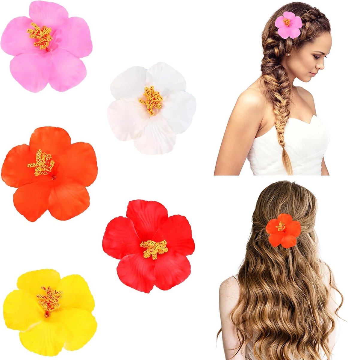 Haarspelden met bloemen, Hawaïaanse haarspelden, bloemenhaarspelden, meerkleurig, kunstmatige plumeria voor dames en meisjes (F)