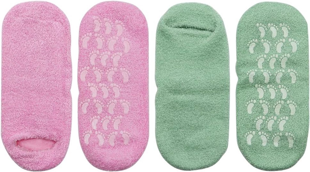 2 paar zachte, hydraterende sokken, gelvoering doordrenkt met etherische oliën en vitaminen voor droge, harde en gebarsten huid, vochtverzorging voor dag en nacht (blauw roze)