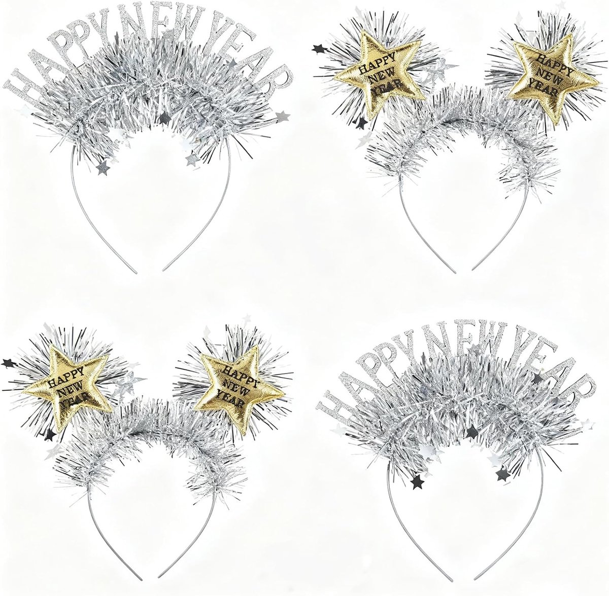 4 stuks Nieuwjaar hoofdband ster tiara - haaraccessoires voor vrouwen meisjes, oudejaarsavond feestdecoraties fotocabine rekwisieten, NYE hoofdtooi