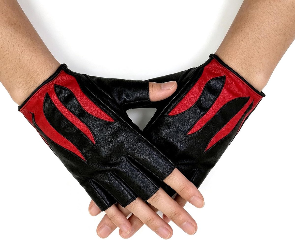 Handschoenen, vingerloze handschoenen met klinknagels, PU-leer, uitgehold, vingerloze handschoenen, punk-accessoires, halve steampunk-vingers voor Halloween, carnaval, party, cosplay