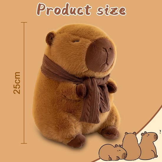 Knuffeldier, 25 cm, pluche dier met halsdoek, watervarken knuffeldier, schattige simulatie, speelgoed knuffeldier, cadeau voor volwassenen en kinderen — afbeelding 2