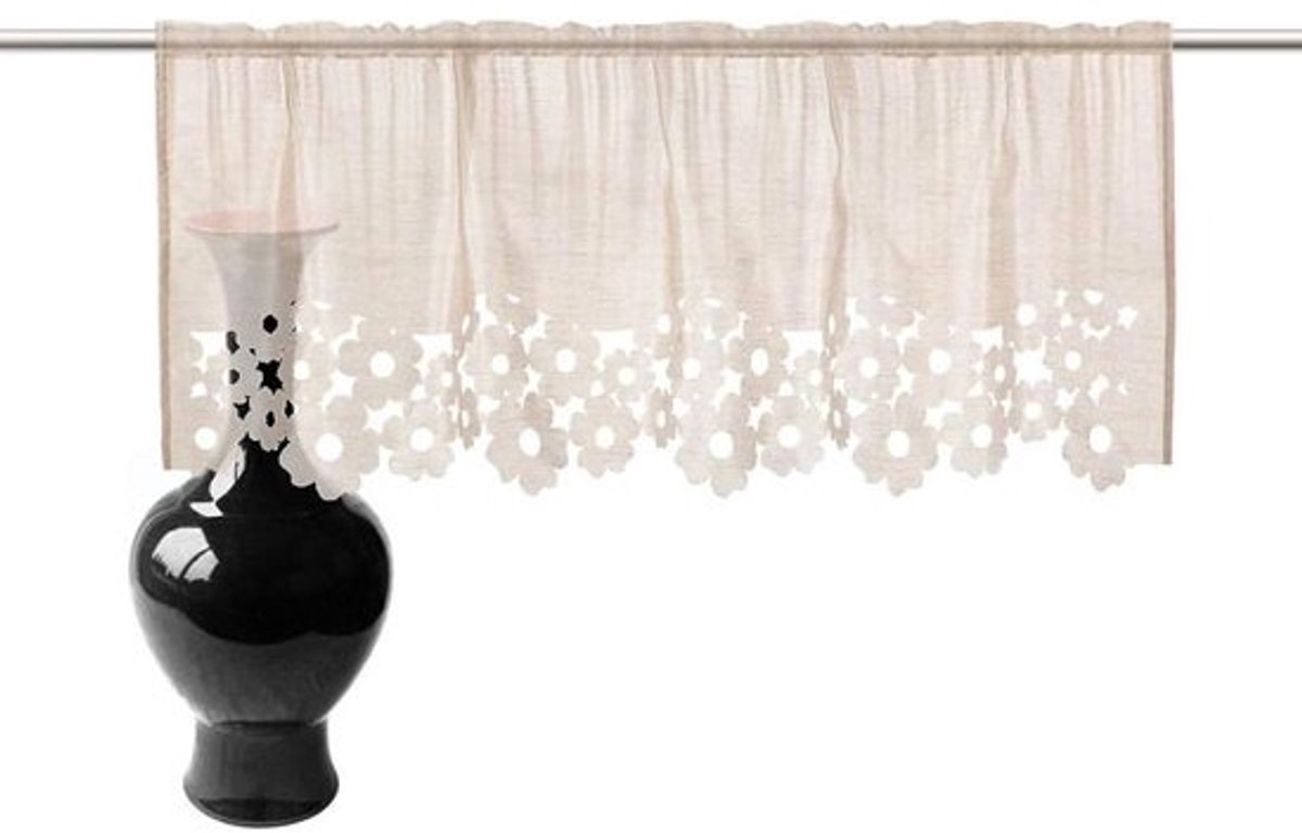 Korte keukengordijnen - Cafégordijnen - Privacy en licht - Bloemenpatroon - 90 x 45 cm - Beige