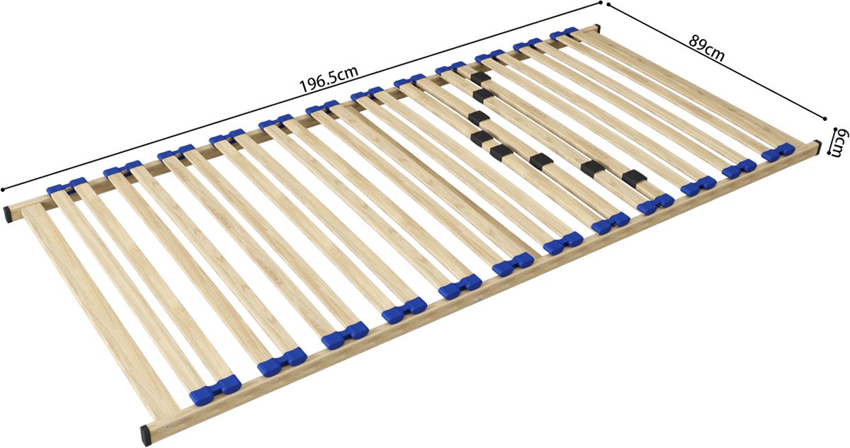 Lattenbodem Ruby 90 x 200 cm – Verstelbare Comfortzone – 24 Flexibele Multiplex Latten – Houten Kader – Volledig Gemonteerd Geleverd