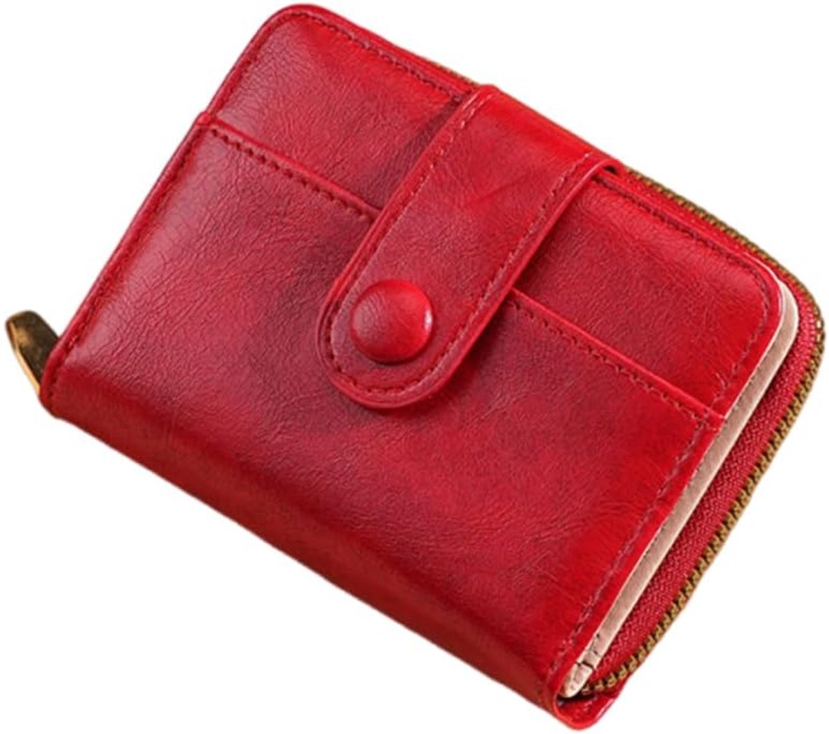 Elegant Red Leather Women Wallet - Compact Clutch with Zipper Pocket, Card Slots, ID Window and Secure Zipper Pocket - ShopVlot