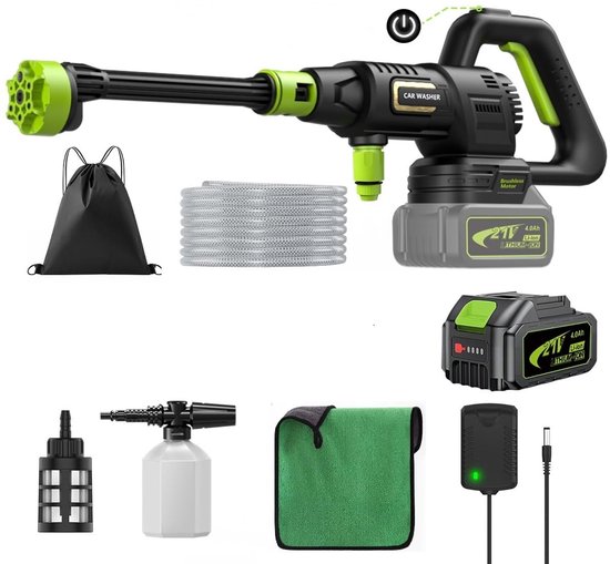 SnelShoppen - Accu Hogedrukreiniger 120 Bar - Mobiele Hogedrukreiniger met Borstelloze Motor - 3 Instelbare standen - 4,0 Ah Accu - 6-in-1 Mondstuk vo van Snelshoppen — afbeelding 4