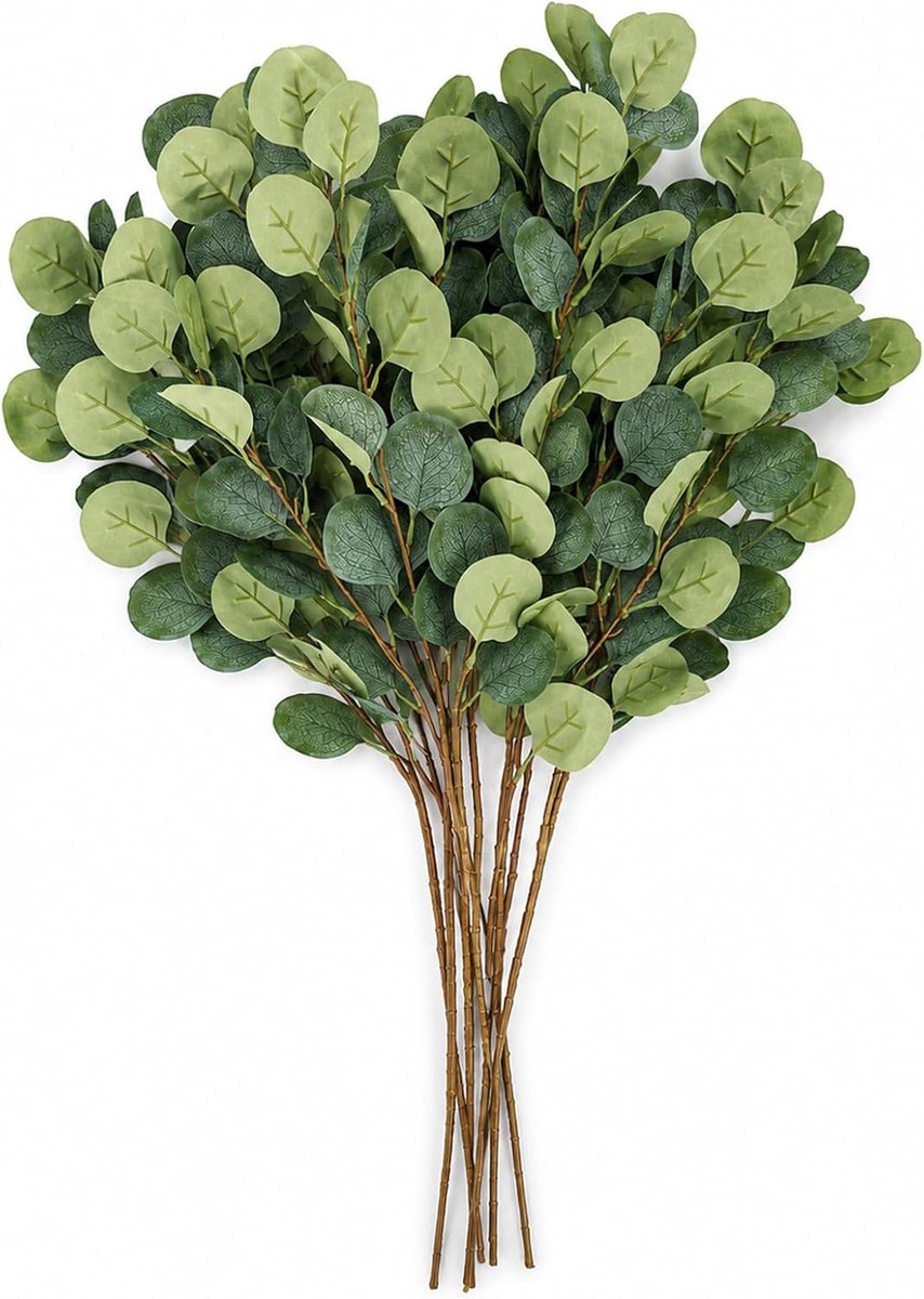 Kunstmatige eucalyptus, kunstmatige eucalyptusbladeren met flexibele stelen, kunstmatige groene takken voor boeket, bruiloft, thuis, kantoor, 83 cm, 6 stuks