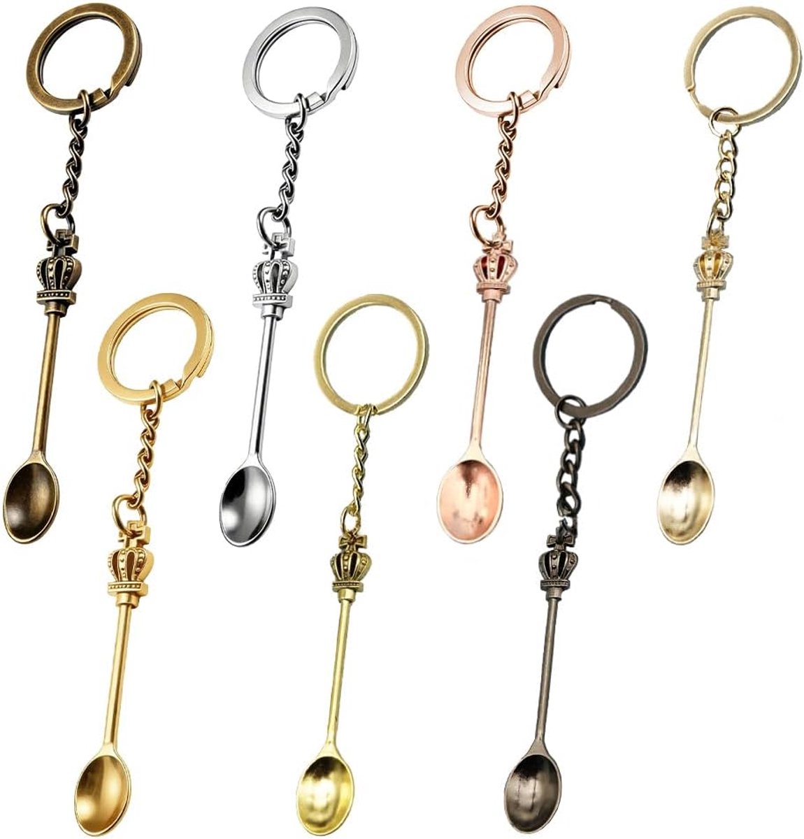 7 stuks mini-lepel sleutelhanger, veelkleurige draagbare kleine lepel met kroonhanger, zinklegering voor specerijen, flesjes vullen met zouten, koffie en poeder, rugzakaccessoire (7 kleuren)