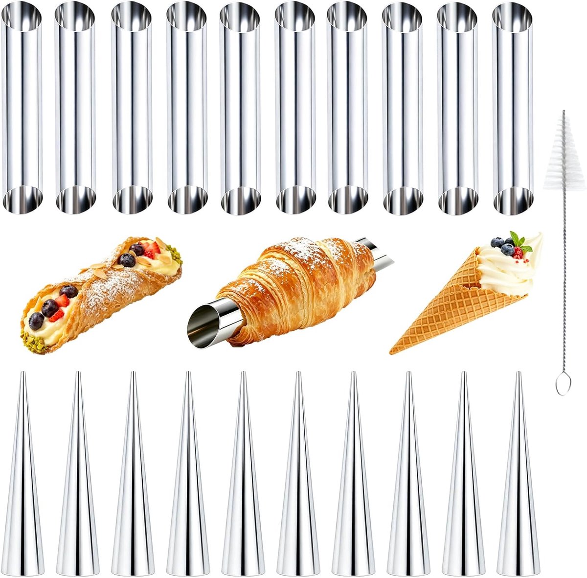 20 stuks schuimrolvormen, klein, groot, cannoli, schillerkrullen