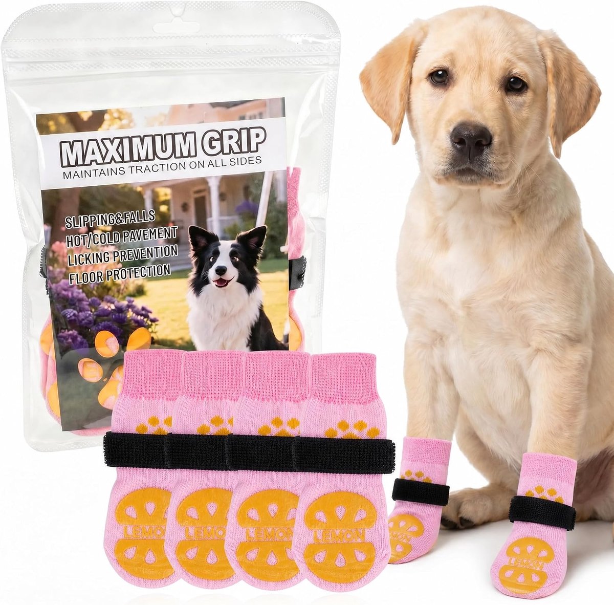 2 Paar Hondensokken Met Antislipzool, Outdoor Hondensokken Met Likbescherming, Antislipsokken Voor Honden Buitenshuis, Hondenkleding En -Accessoires, Hondenschoenen, Bescherming Tegen (roze, M)