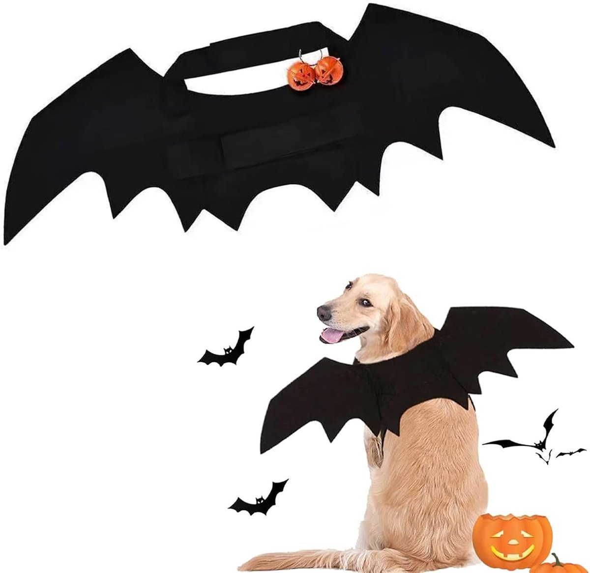 Vleermuiskostuum,Vleermuisvleugel Voor Halloween,Halloween Huisdierkostuum,Kostuum Voor Hond En Kat,Vleermuiskostuum HondVleermuisvleugels Met 2 Pompoen-Bel Voor Huisdieren,Hallo-ween-Feestjes