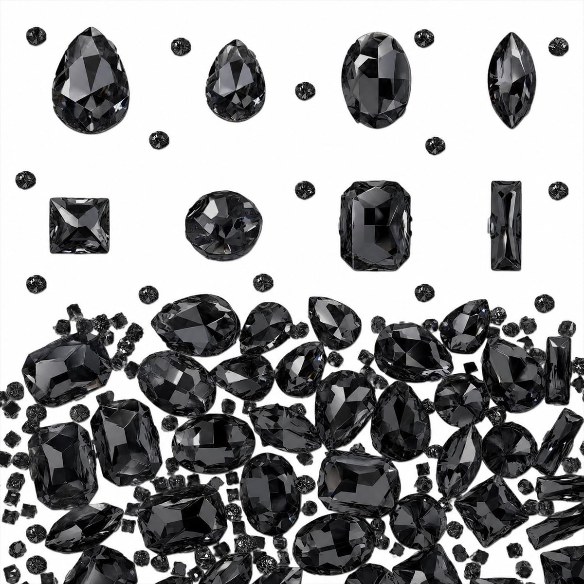 240 Stuks Strijkstenen, platte kristallen edelstenen met metalen klauw, glazen versieringen voor kleding, DIY-projecten, schoenen, sieraden maken (Zwart)