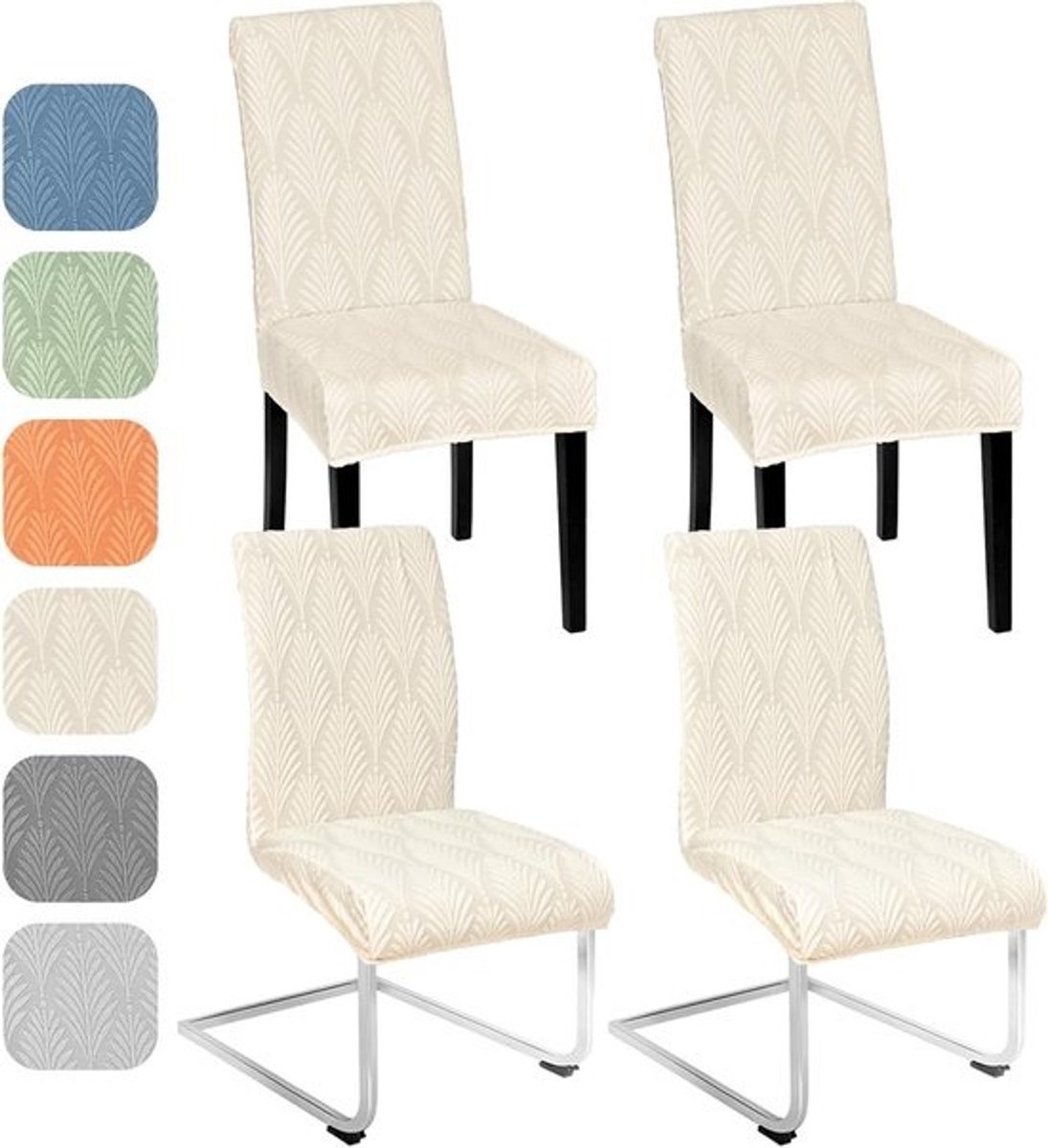 Set van 4/6 stretchstoelhoezen - Voor schommelstoelen - Universele jacquardhoezen - Voor eetkamerstoelen - Afneembare stoelbescherming - Voor keuken, banket, bruiloft en feest - Beige
