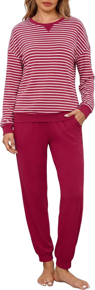 Gestreepte Lange Mouwen Pyjama Set Ronde Hals Pjs Met