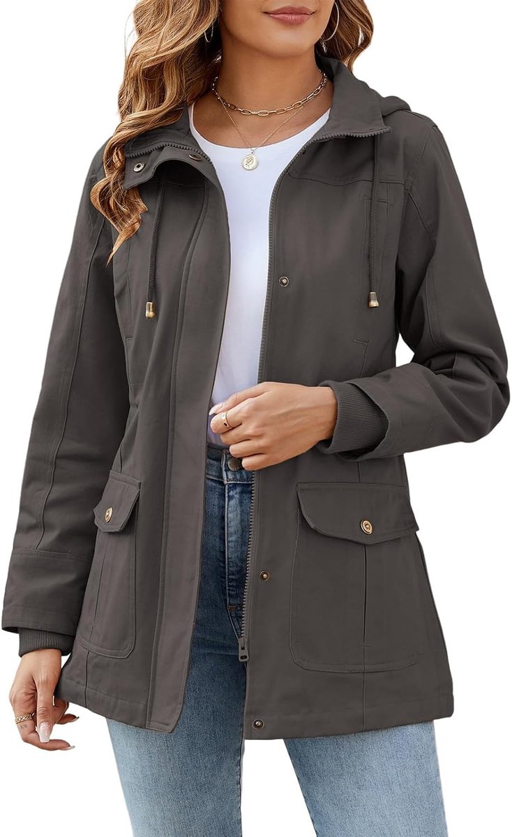 Overgangsjas voor dames, overgangsjas, katoen, opstaande kraag, mantel, parka, jas met capuchon met trekkoord, overgangsjas, bovenkleding voor lente, zomer, herfst