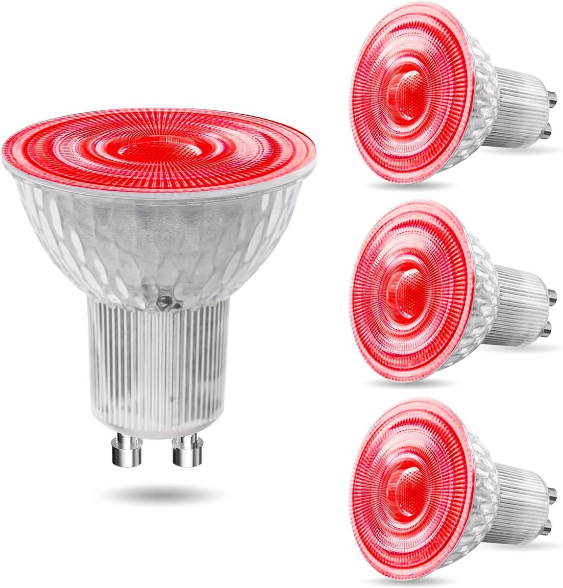 Ledlampen GU10, rood, 5 W, kleurrijk spotlicht, 120 graden, halogeenvervanging MR16 50 W, AC 220-240 V, voor landschapsverlichting, 4 stuks