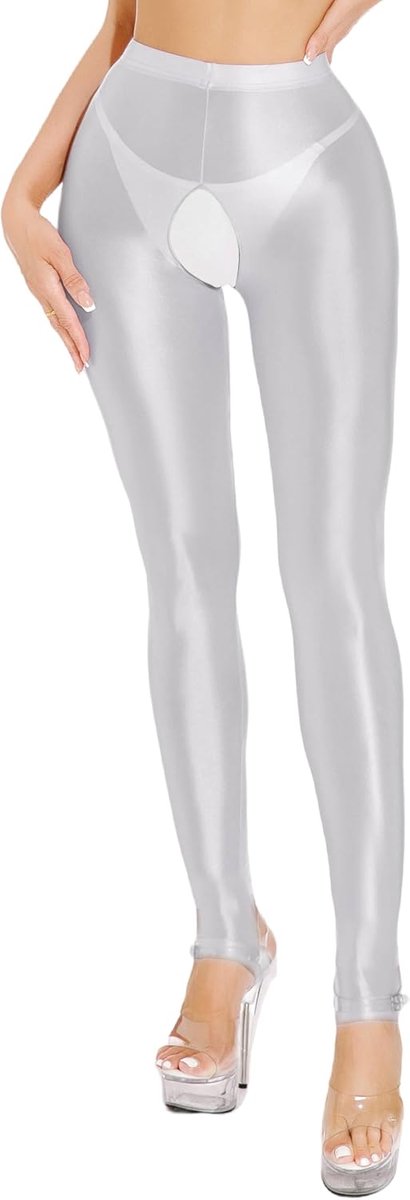 Damespanty olieachtige glans tights broek skinny sexy leggings hoge taille yogabroek tights EU S-L (Azië M-XL)