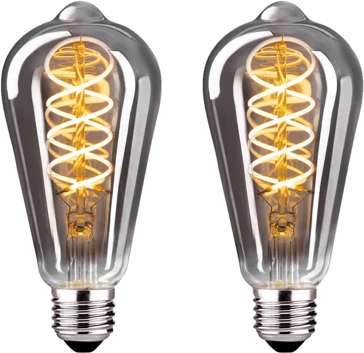 LED vintage gloeilamp, dimbare vintage gloeilamp E27 4W ST64 E27 LED warm wit, gloeilamp E27 vintage Edison LED E27 ideaal voor nostalgie en retro verlichting - rookgrijs glas - 2 stuks（ST64 YHS）