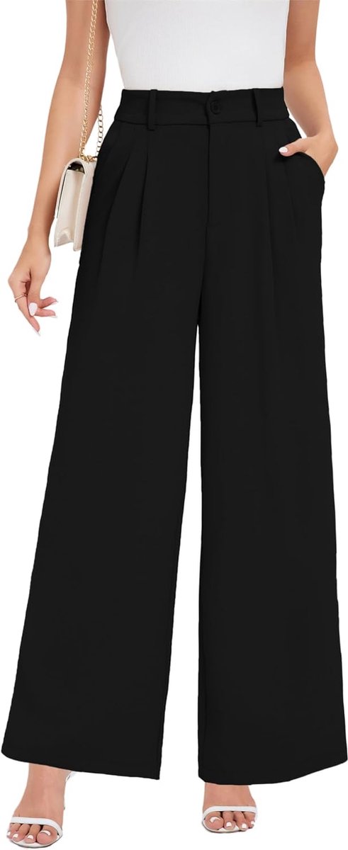 Palazzo broek voor dames, casual, stoffen broek, hoge taille, zomerbroek, licht, elegant, zakelijk, wijde pijpen, broek met elastiek