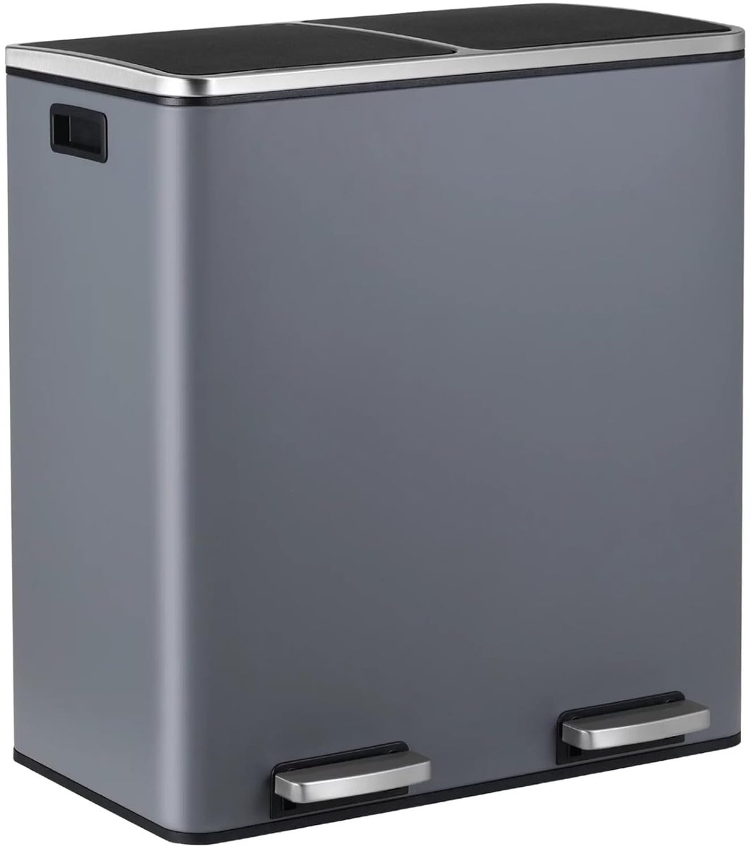 60 liter, Vuilnisemmer 2 vakken, 2x30 L, Pedaalemmer van Metaal, Groot keukenafvalemmer met Deksel, softclose, kunststof binnenemmer, Afvalscheidingssysteem Recyclingcontainers, Grijs