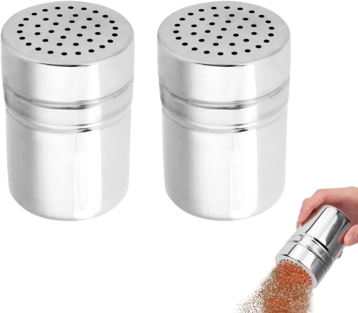 2-delige Spice Sprayer Roestvrij staal, Metal Graafmachine Sprayer Spice Dispenser Spice Glas Spice Sprayer Grote Gaten Keuken Sprayer Suiker Sprayer (L)