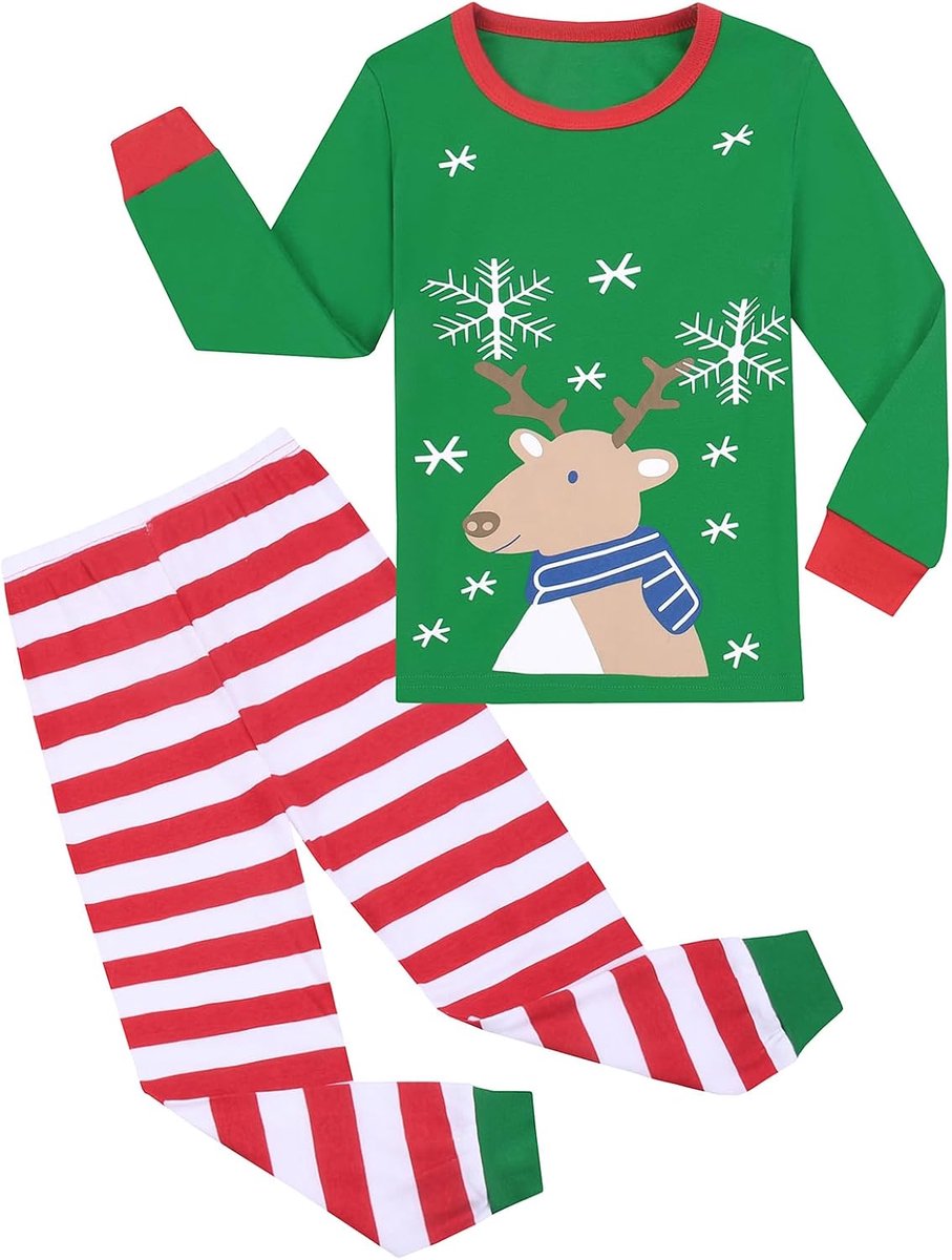 Jongens Pyjama meisjes Kinderen Kerstpyjama Lange mouwen katoen tweedelig 2-12 jaar