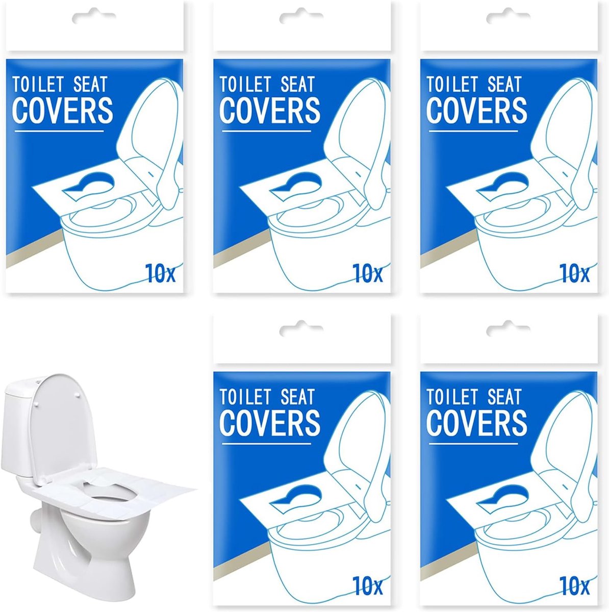 50 stuks toiletbrilhoezen van papier, wegwerptoiletbrilhoezen, spoelbare papieren toiletbrilhoes, draagbare potzithoes, individuele verpakking voor kinderen en volwassenen, voor hotel, outdoor, reizen
