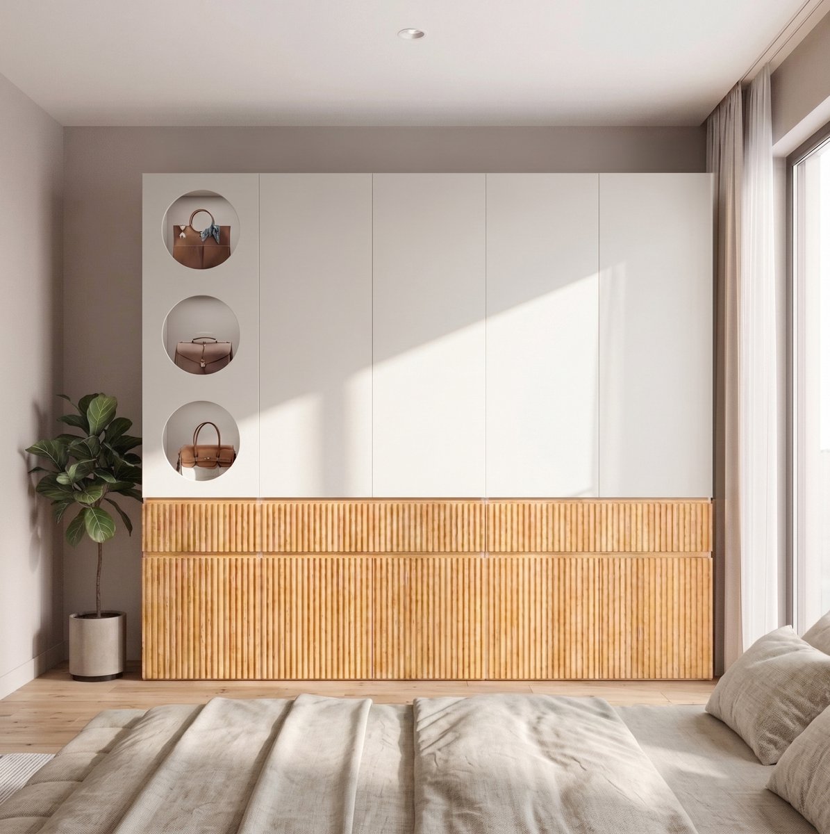 STILVORA Kledingkast - 10 Draaideuren, 2 Kledingroedes En 3 Laden - Voor Slaapkamer, Hal Of Kantoor - MDF En Spaanplaat - 225x50x200 Cm - Licht Eiken En Grijs