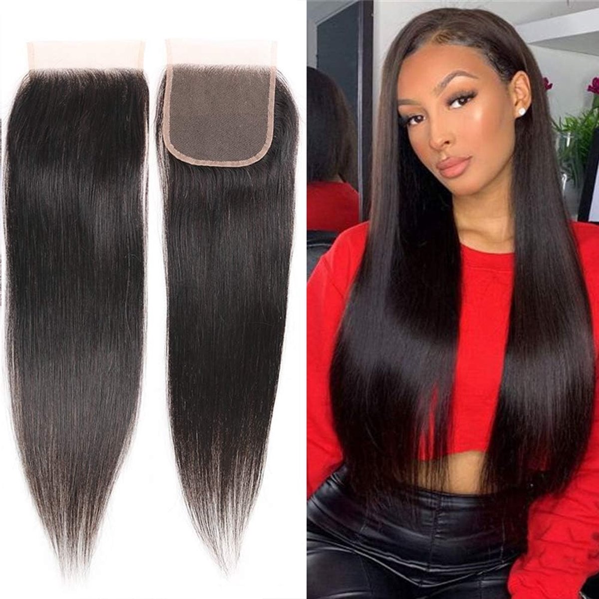 10A Brazilian Body Wave Lace Closure (12inch) 4x4 Part Swiss Lace Closure Natural Color Brazilian Virgin Human Hair Lace Closure Pre Plucked with Baby Hair