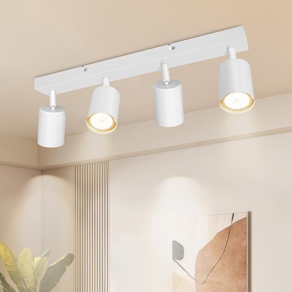 Plafondspots, dubbele GU10, draaibaar, modern, plafondlamp, spot, mat, wit, zonder lampen, plafondlamp, 4 spots, voor keuken, slaapkamer, woonkamer, hal, eetkamer