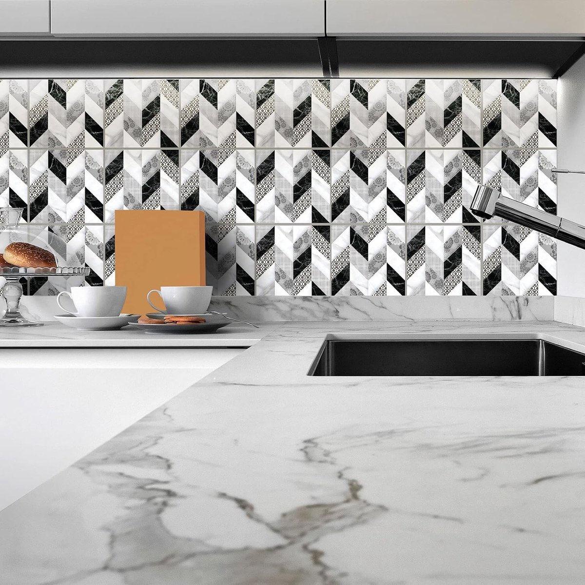 Tegelstickers, deco-tegels, lijm voor badkamer, zelfklevende tegeldecoratie, baksteen voor keuken, eetkamer, badkamer, tegelfolie, 15 x 15 cm, T1030
