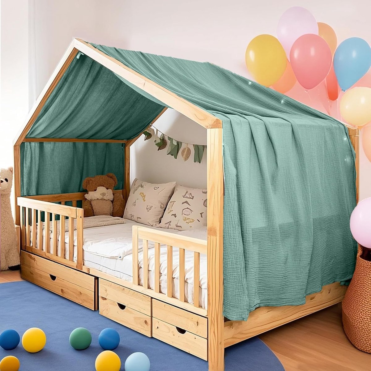 Handgemaakte Indoor Dekentje van 100% Katoen Muslin voor Beddecoratie, Geschikt voor Jongens en Meisjes (52 x 126 in, Eucalyptus) - Ideaal voor Comfort en Stijl